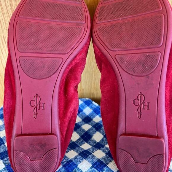 COLE HAAN suede flats, women's size 7 1/ 2, red with beads on front. - Picture 7 of 8